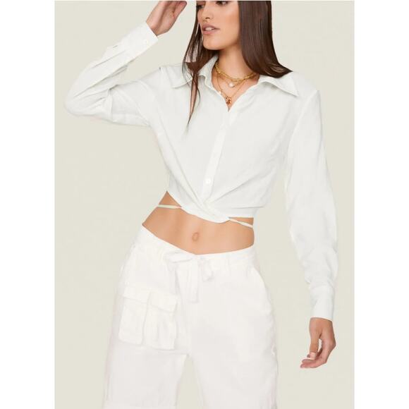 LOUNA X RTR White Cropped Tie Back Button-Up Shirt L/XL - Picture 1 of 9